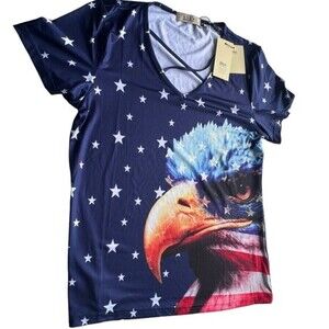 SSLR vogue life size M women’s collection patriotic flag shirt star navy white.